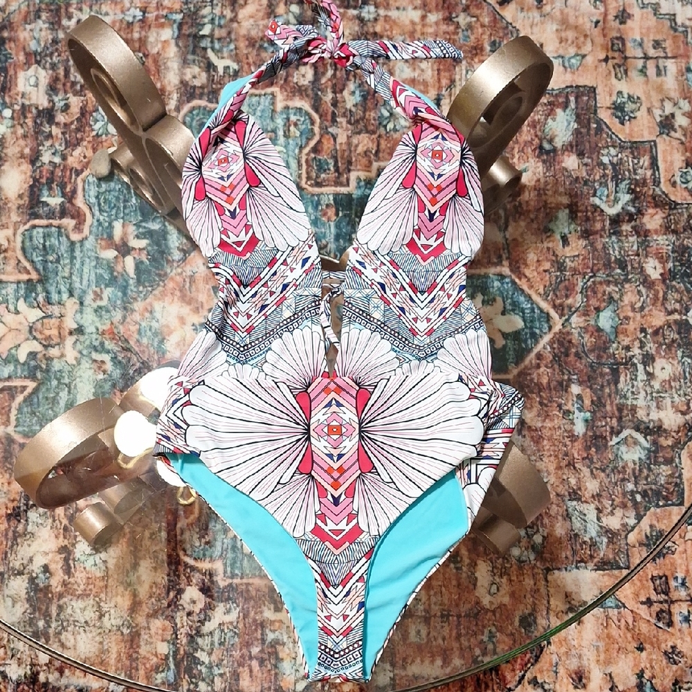 Colorful Patterned Halter Swimsuit By Cupshe Sz Large